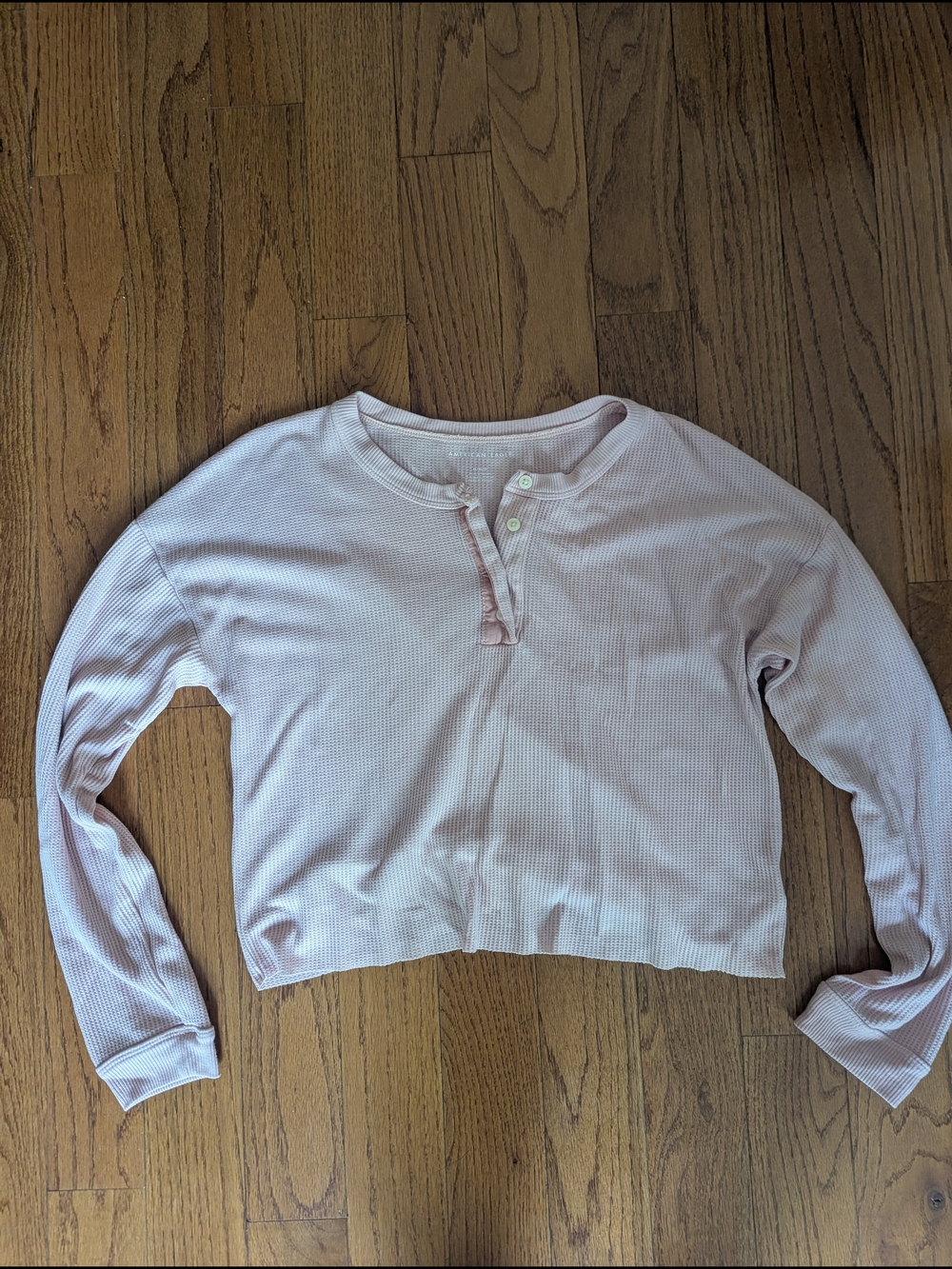 AE Cropped Long-Sleeve Henley Top in Light Blush